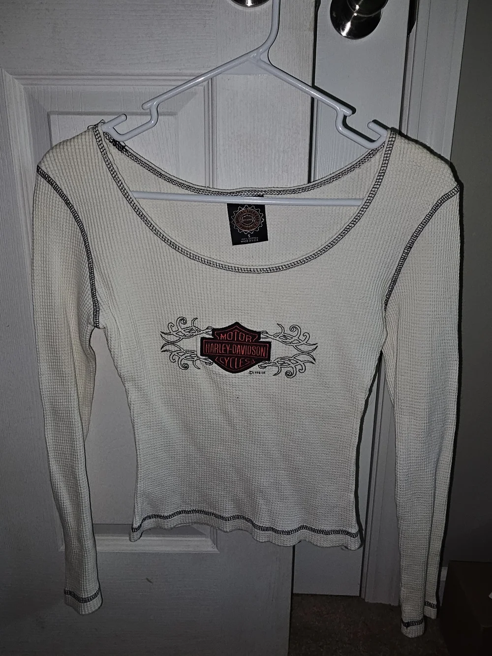 Harley-Davidson Women’s White Long-Sleeve Thermal Top - Picture 1 of 4